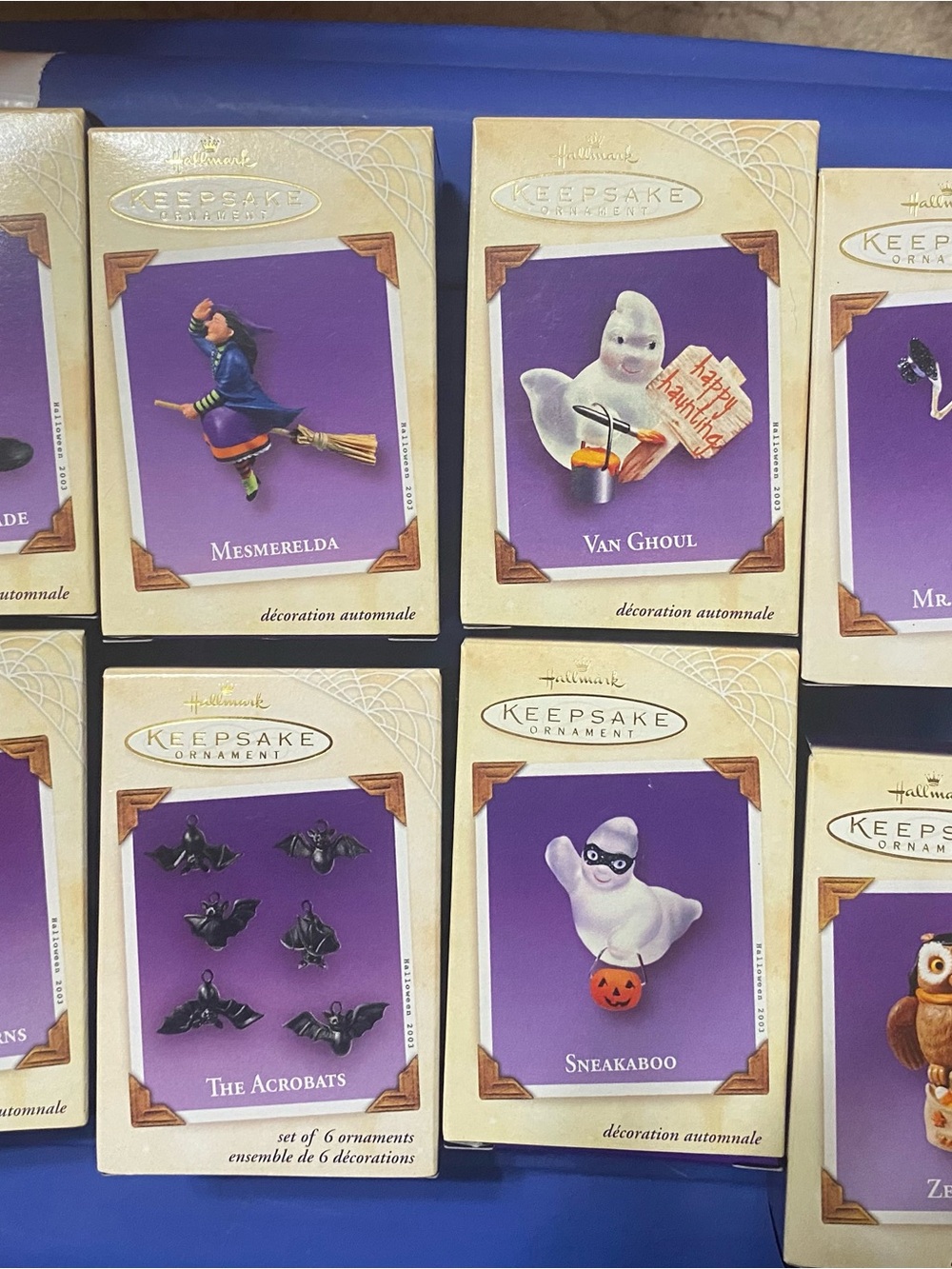 Hallmark Keepsake Ornament Set of 8- Ghosts, Cats, Black Bats, etc. 2003